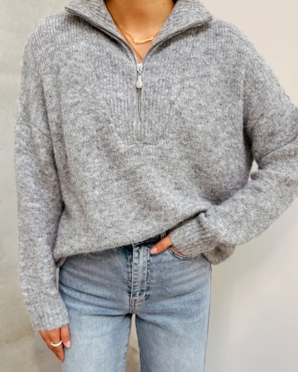 By Lenz Sweaters | RILEY ZIP KNIT - GREY