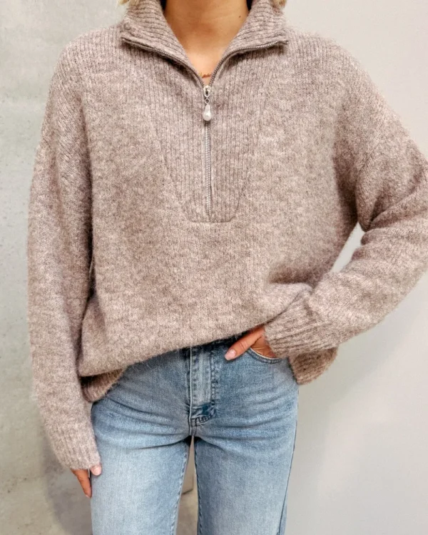 By Lenz Sweaters | RILEY ZIP KNIT - TAUPE