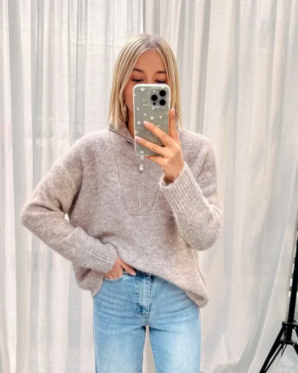 By Lenz Sweaters | RILEY ZIP KNIT - TAUPE