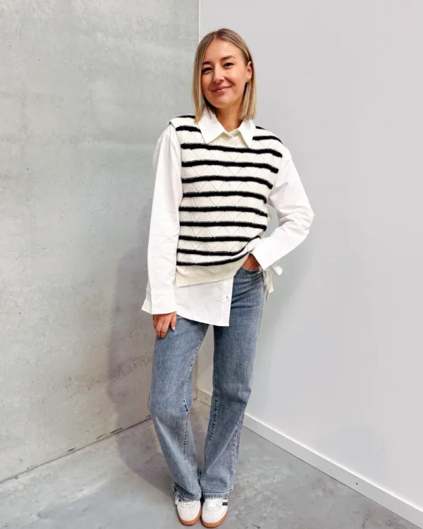 By Lenz Sweaters | SAVANNAH STRIPED SPENCER - BLUE/WHITE