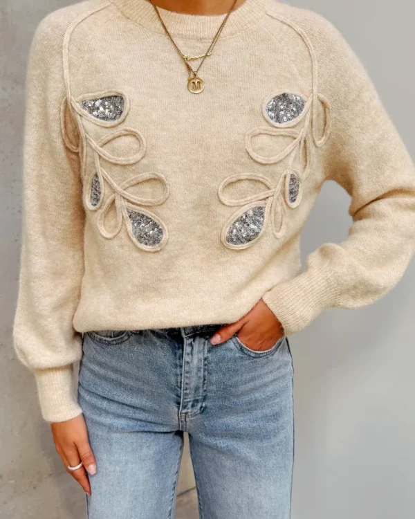 By Lenz Sweaters | SHIMMERING LEAF KNIT - BEIGE