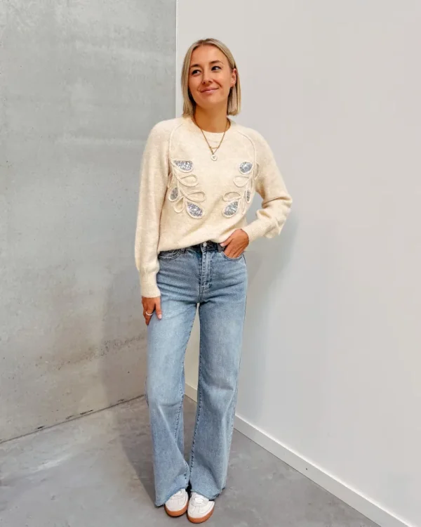 By Lenz Sweaters | SHIMMERING LEAF KNIT - BEIGE