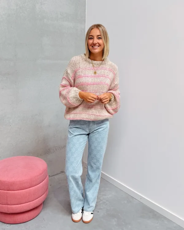 By Lenz Sweaters | SILVIE STRIPED KNIT - BEIGE/PINK