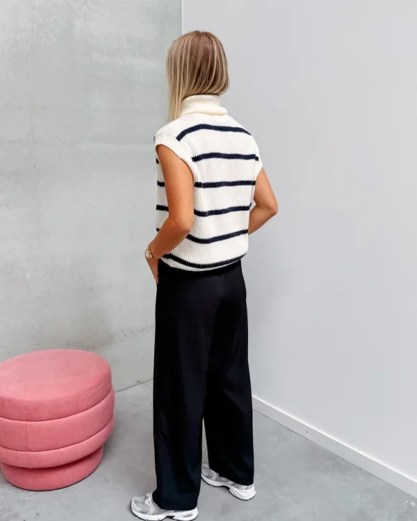 By Lenz Sweaters | SLEEVELESS STRIPED ZIP KNIT - WHITE/BLUE