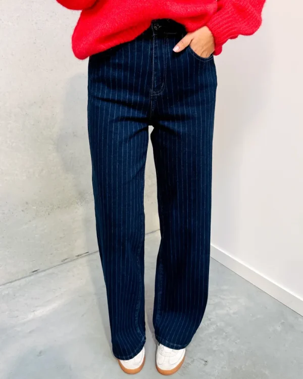 By Lenz Jeans/Trousers | STRIPED NAVY BLUE JEANS