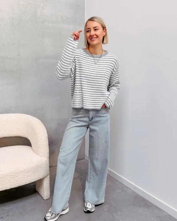 By Lenz Sweaters | STRIPES ALL THE WAY KNIT - GREY/WHITE