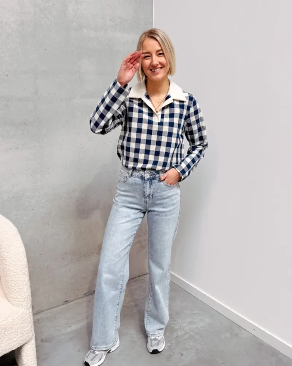 By Lenz Tops | THALIA CHECKED BLOUSE - BLUE/CREAM