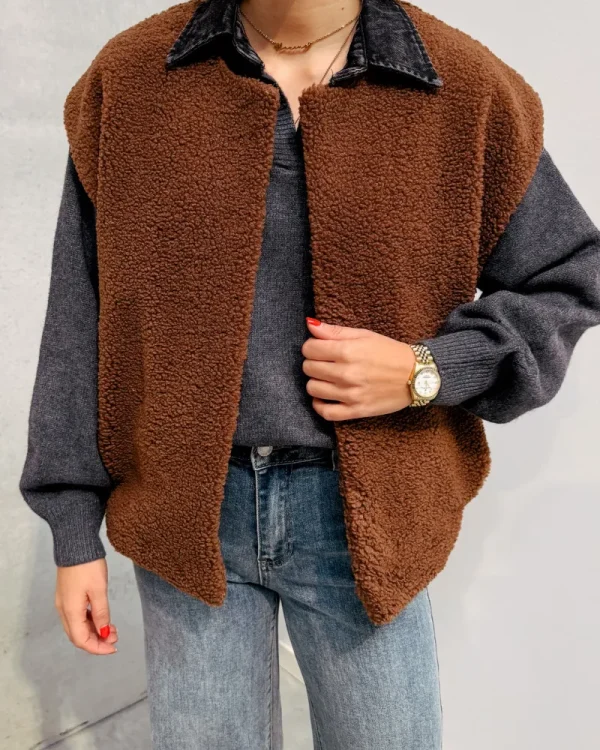 By Lenz Sweaters | TYRA TEDDY GILET - BROWN