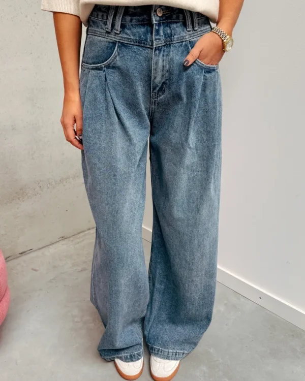 By Lenz Jeans/Trousers | VÉRO WIDE LEG PLEAT RELAXED FIT JEANS - BLUE
