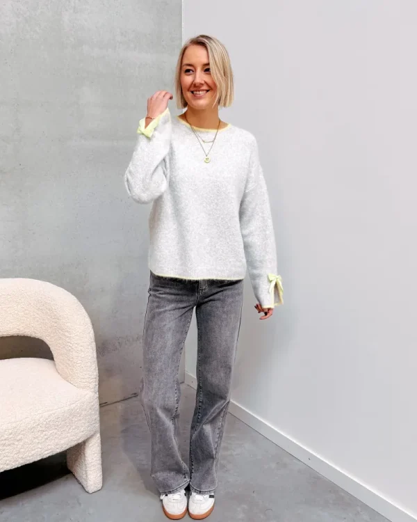 By Lenz Sweaters | YELLOW BOW SOFT GREY KNIT