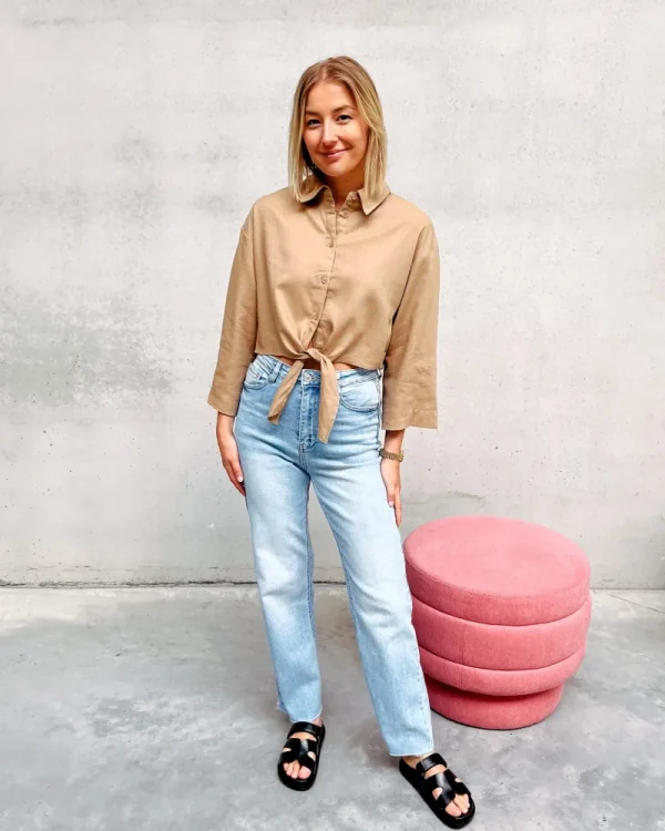 By Lenz Tops | ZITA KNOT BLOUSE - CAMEL